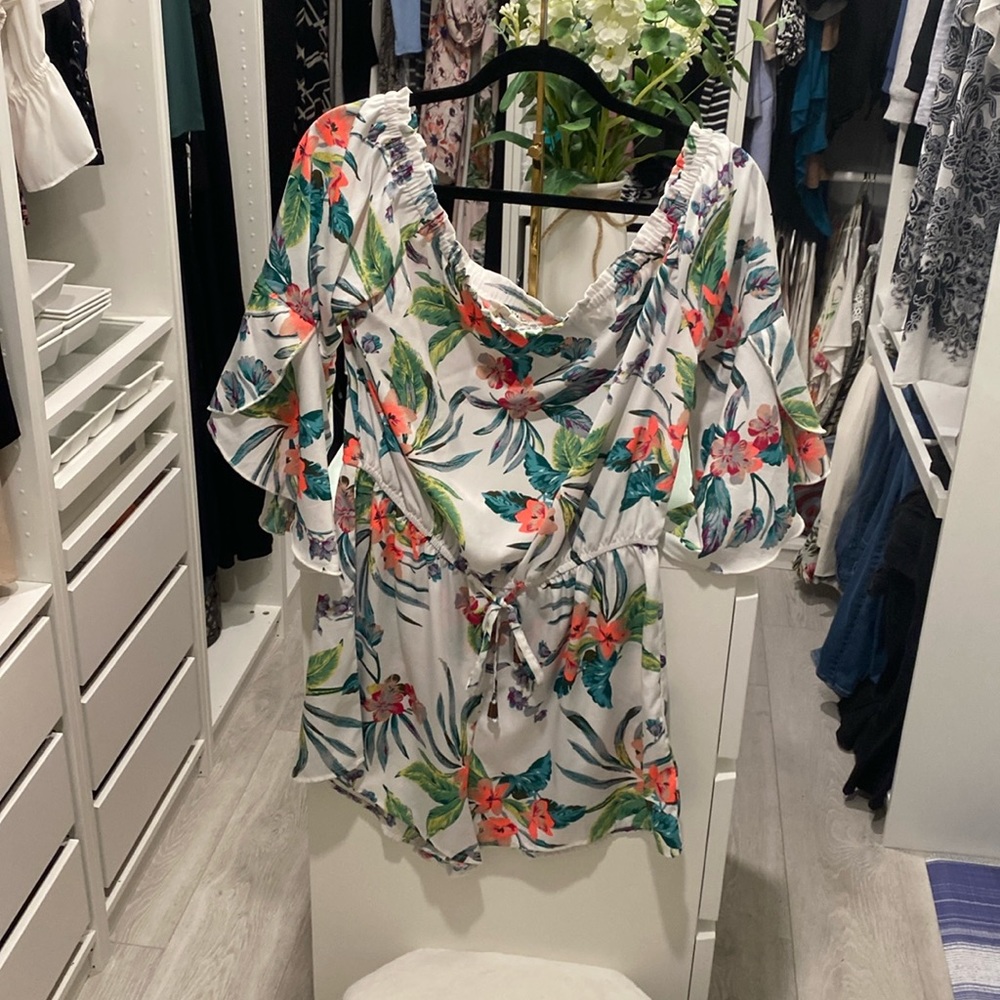 Off Shoulder Tropical Romper Size XL